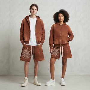 Conjuntos de chándal de dos piezas para hombre con pedrería, chándales de hombre con pedrería, conjunto de pantalones de chándal cortos con cremallera - Product Image 2