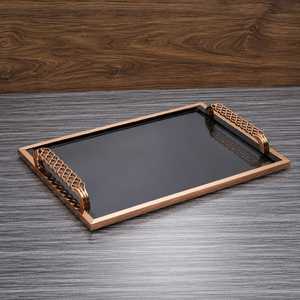 Luxury Black Glass Serving Tray with Rose Gold Handles Decorative <b>Vanity</b> Tray for Home & Hotel - Product Image 1