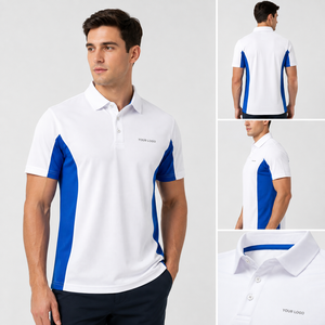 Camiseta Polo Blanca y Azul para Hombre, Personalizada, de Manga Corta, Secado Rápido, Tejido 100% de Punto, Diseño Casual, con Colocación de Logotipo - Product Image 5