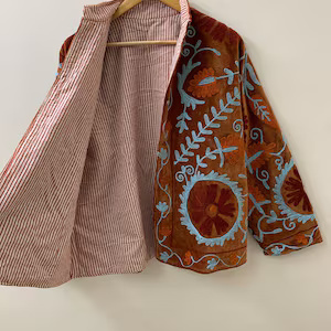 Velvet Floral Suzani Embroidered Jacket Uzbek Folk Festival <b>Coat</b> with Cotton Filling for Bomber Duster Outerwear At Cheap Price - Product Image 2