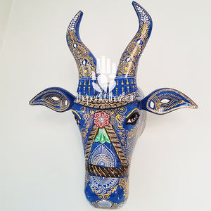 Cabeza de Vaca de Madera, Color Azul, Diseño Art Deco, Decoración de Pared para el Hogar y la Oficina - Product Image 3