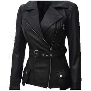 <b>Women</b> Black Stand Collar Leather Racer <b>Jacket</b> Zip Up Windproof Long Sleeve Autumn Outwear Eco Friendly Breathable <b>Jacket</b> - Product Image 6