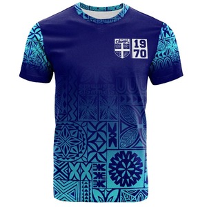 Camiseta de Manga Corta para Hombre con Diseño Personalizado de la Bandera Nacional de Fiyi, Cuello Redondo, Corte Regular, Informal, Estampada, de Poliéster, con Patrón en la Parte Delantera - Product Image 4