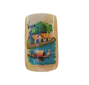 Pot à crayons artisanal en bambou, motif paysage fluvial vietnamien, décoration d'intérieur, organisateur de bureau rustique en bois - Product Image 1