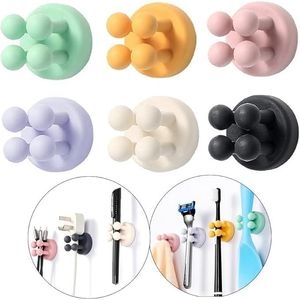 Set di 6 Portaspazzolini in Silicone con Ganci per Rasoi, Adesivi da Parete, Ganci Decorativi per Asciugamani, Chiavi, Cavi e Accessori - Product Image 1