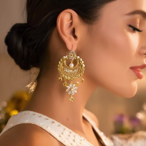 Pendientes Clásicos Dorados Tipo Huggie con Circonita y Perla, Diseño de Flor de Moda, Colgantes para Fiestas - 11058829GL - Product Image 3