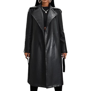 Best Quality Casual Design <b>Women</b> Leather <b>Coat</b> Long Style with <b>Belt</b> Available in Custom Size Regular Fit <b>Women</b> Leather Long <b>Coats</b> - Product Image 6