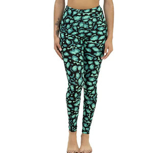Leggings taille haute pleine longueur en polyester vert/noir, séchage rapide, sans coutures, avec poches, pour femme - Product Image 1