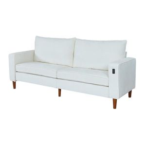 Sofá Seccional Moderno de Corduroy Blanco con Interfaz USB para Sala de Estar u Oficina - Product Image 6