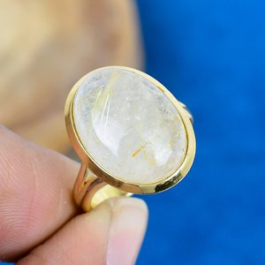 แหวนพลอยรูไทล์สีทองธรรมชาติ งานแฮนด์เมด ทอง 18K ชุบไมครอนบนเงินแท้ 925 - Product Image 1