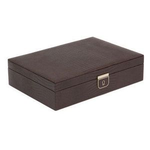 Boîte à bijoux rectangulaire classique en cuir marron avec couvercle, design minimaliste, conteneur de rangement à charnière à 1 niveau - Product Image 1