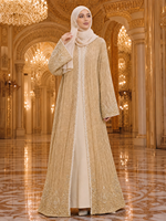 Abaya de luxe personnalisée ODM/OEM en tricot perlé, couleur or champagne, tricot torsadé, robe de mariée modeste pour femme, style Golfe, vente en gros