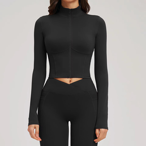 Full Sleeve Zip Shirt Fashion Wear Private Label Clothing Supplier Women's Long Sleeve Front <b>Zipper</b> Casual <b>Top</b> - Product Image 5
