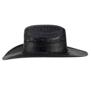 Sombrero Outback de Lona Negra Lavada, Ligero, para Verano, con Ribete Trenzado Delgado y Cordón para la Barbilla - Product Image 1