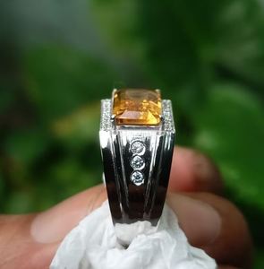 Natural Citrine <b>Mens</b> 925 Sterling <b>Silver</b> Luxury Engagement <b>Ring</b> Prong Emerald Cut Third Party Certified Wedding Engagement - Product Image 2
