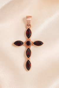 Natural <b>Garnet</b> Cross Pendant 925 Sterling Silver Rose Gold Yellow Gold Plated Religious Jewelry Handmade Gemstone Pendant Her - Product Image 4