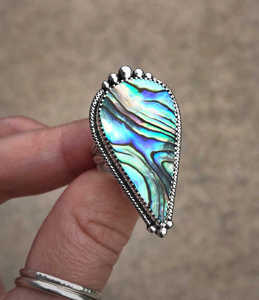 Handmade Bohemian Style 925 Sterling Silver Pear Shape <b>Abalone</b> <b>Shell</b> Ring for Women Fashion Jewelry for Wedding Parties Gifts - Product Image 4