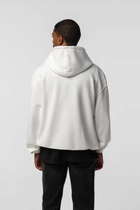 Sweat-shirt à capuche blanc pour homme, coupe classique, 100 % coton French Terry, anti-plis, décontracté, pour l'hiver, avec poches, manches classiques - Product Image 3