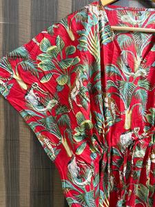 Vestido Kaftán de Algodón con Estampado Floral para Mujer, Hecho a Mano, para la Playa, Corte Regular, Estilo Boho, para el Verano - Product Image 4