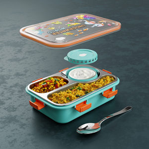 Lonchera Infantil con Tapa Hermética a Prueba de Fugas, Contenedor de Almuerzo de Plástico con 3 Compartimentos, Lonchera Escolar para Niños - Product Image 5