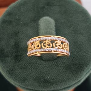 18K Yellow Gold Diamond Om Symbol Wide Band <b>Ring</b> for Women Spiritual Religious <b>Statement</b> Wedding Party Fine Jewelry Gift - Product Image 5