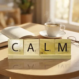 Décoration de table rustique en bois avec blocs de lettres CALM faits à la main pour la maison, le bureau, la chambre, le salon, la décoration d'étagère - Product Image 5
