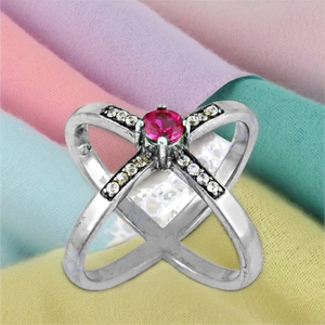 Rocking Style Pink & White Cubic Zirconia Anillo de plata con piedras preciosas - Product Image 3