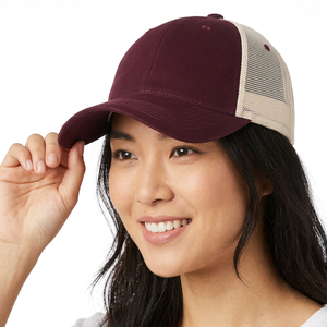 Burgundy Mesh Trucker <b>Cap</b> 6-Panel Adjustable Unisex Casual Hat Spring <b>Summer</b> Solid Color Adult Baseball <b>Cap</b> - Product Image 5