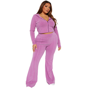 2025 Womens Custom Logo Embroidered Vintage Winter Eco-Friendly High Quality Knitted <b>Zip</b> Tracksuit Set Loose Bottom Flare - Product Image 1