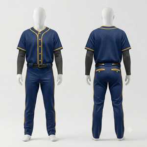 Ensemble d'uniformes de baseball personnalisés pour hommes, bleu et jaune, manches courtes, pantalon, jersey respirant en polyester, impression par sublimation, toutes saisons - Product Image 1