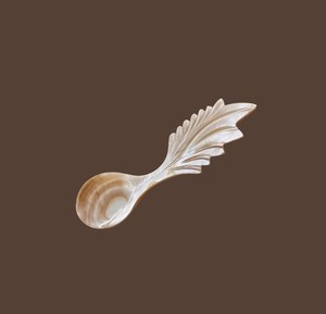 Cuillère en nacre écologique en gros avec manche floral naturel, outil de service pour caviar et crème glacée en coquille blanche - Product Image 3