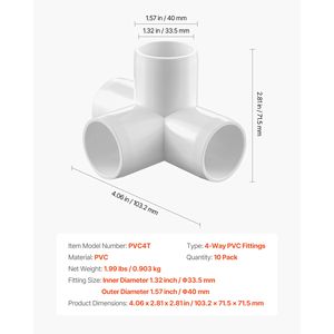 Connettori a gomito per tubi in PVC da 1 pollice per mobili, raccordi a 4 vie in PVC, confezione da 10, connettori angolari per scaffali fai-da-te - Product Image 5