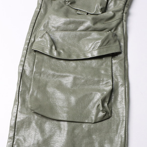 Pantalon large en similicuir pour homme, style baggy, taille à cordon, design tendance, streetwear moderne, tenue décontractée - Product Image 5