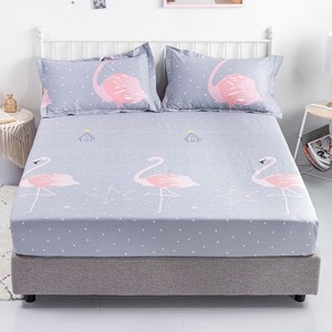 Drap plat imprimé flamant rose en coton 300 fils, respirant, toutes saisons, pour adultes, motif dessin animé gris rose - Product Image 1