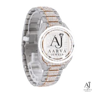 Montre analogique à quartz en acier inoxydable avec incrustation de diamants et cristal saphir, bracelet bicolore de 18 mm, cadran rond pour femme, bijou de soirée - Product Image 1