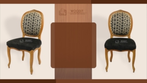 Solid Wooden With Black Velvet Upholstered Seated <b>Cushion</b> Geometric Pattern <b>Back</b> French Provincial Louis XVI-Style Dining Chairs - Product Image 3