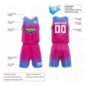 Ensemble de maillots de basket-ball rose vif et bleu, vente en gros, meilleure qualité, personnalisable, pour l'entraînement sportif, en polyester premium - Product Image 2