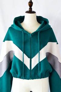Women Color Blocked Hooded <b>Crop</b> Top Sweatshirt Full Sleeve Knitted Casual Autumn Wear 100% Cotton Breathable Zippers Design - Product Image 4
