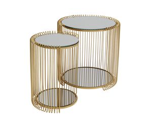 Ensemble de 2 tables basses en fer au design antique, finition noire, plateau en verre, pour chambre à coucher, salon, hôpital - Meubles en métal durables - Product Image 3