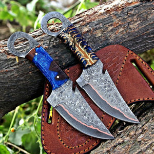 Cuchillo San-Mai Cu-Mai de Acero Damasco con Hoja Fija Tipo Drop Point para Caza, Camping y Supervivencia EDC, con Mango de Resina de Piña de Pino - Product Image 6