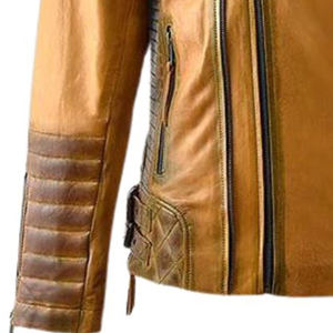 Veste de motard vintage en cuir marron pour homme, fermeture éclair asymétrique, coupe slim - Product Image 6