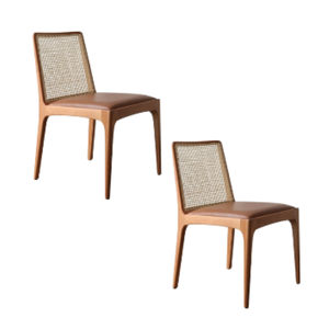 Chaise de salle à manger sans accoudoirs, dossier en rotin tressé, siège rembourré, pieds en bois, chaise de salle à manger pour meubles de salle à manger - Product Image 4