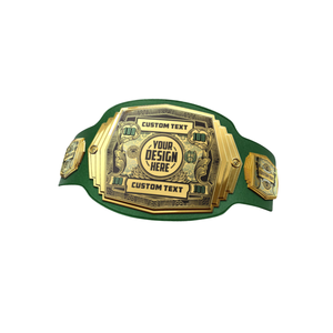 Ceinture de championnat vert avec sangle, plaque dorée et motif dollar pour récompenses personnalisées - Product Image 6