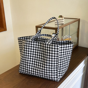 Wholesale <b>Large</b> Capacity Simple Plaid <b>Canvas</b> Shoulder <b>Bag</b> Pink <b>Large</b> <b>Canvas</b> Summer Beach Shopping Checked Cloth Tote <b>Bag</b> - Product Image 4
