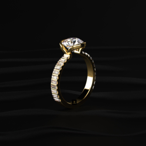 Anillo de Diamantes con Corte Brillante Redondo y Baguette, Certificado IGI, Color D a F, Oro Amarillo, Blanco y Rosa, Anillo de Compromiso y Boda Atemporal - Product Image 4