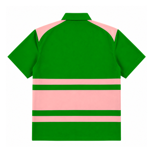 Chemise boutonnée personnalisée Alpha Kapa Alpha avec logo brodé sur le devant, rayée rose et verte, pour femme, vêtements grecs. - Product Image 3