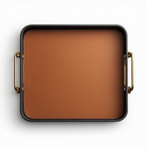 Plateau de rangement élégant en cuir naturel, conçu pour les espaces de vie modernes, offrant une organisation pratique et une finition décorative haut de gamme. - Product Image 1