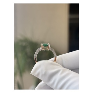 Timeless Emerald Cut Lab Grown Diamond Solitaire Engagement <b>Ring</b> 0.50 Ct 14 KT Gold <b>Split</b> Shank Bezel Accent Promise Jewel - Product Image 2