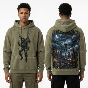 Sweat à capuche streetwear orange personnalisé pour homme, imprimé graphique zombie aztèque antique, délavage vintage, coupe oversize épaisse, fournisseur - Product Image 4