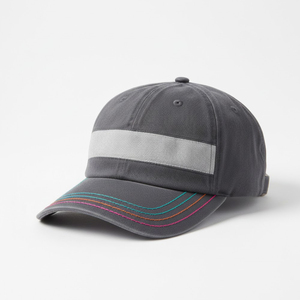 หมวกเบสบอลทรงสปอร์ตแถบสะท้อนแสงแบบกำหนดเองได้ 6 แผง ระบายอากาศได้ดี สวมใส่สบาย ผ้าฝ้ายสีเทา ปีกหมวกหลากสี - Product Image 2